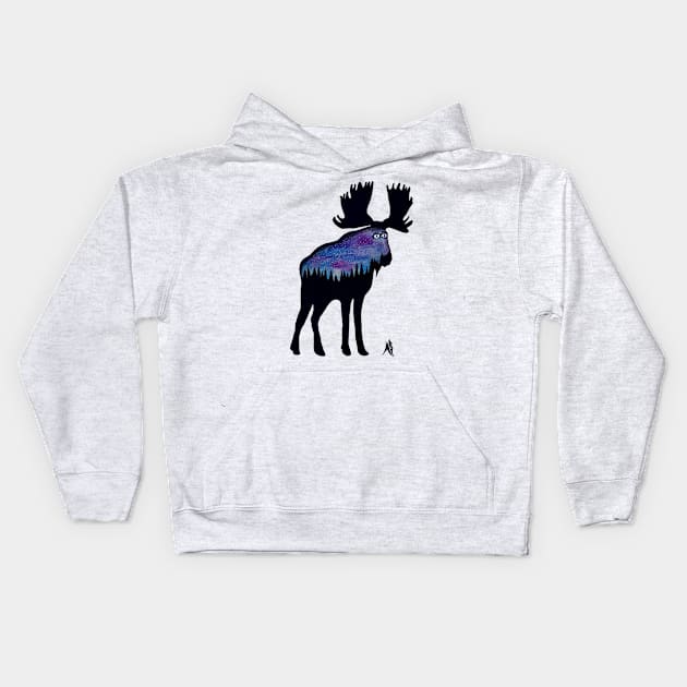 Forest Sky Hipster Moose Kids Hoodie by BrederWorks